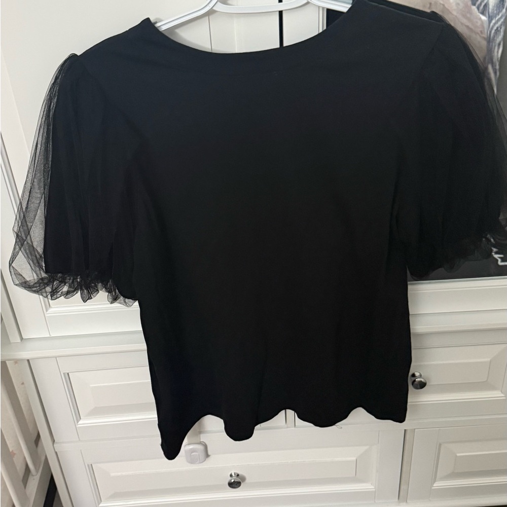 Express Elegant Black Tulle Sleeve Blouse - Picture 4 of 4